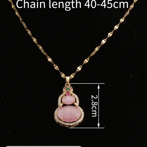 Gold Plated Pink, Red, And Colorful Cat's Eye Stone Gourd Chain Necklace - Picture 9 of 9